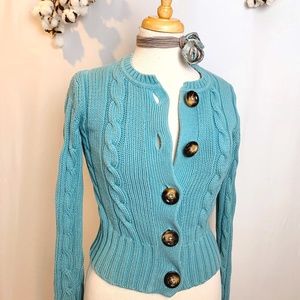 Turquoise Cable Knit Cardigan